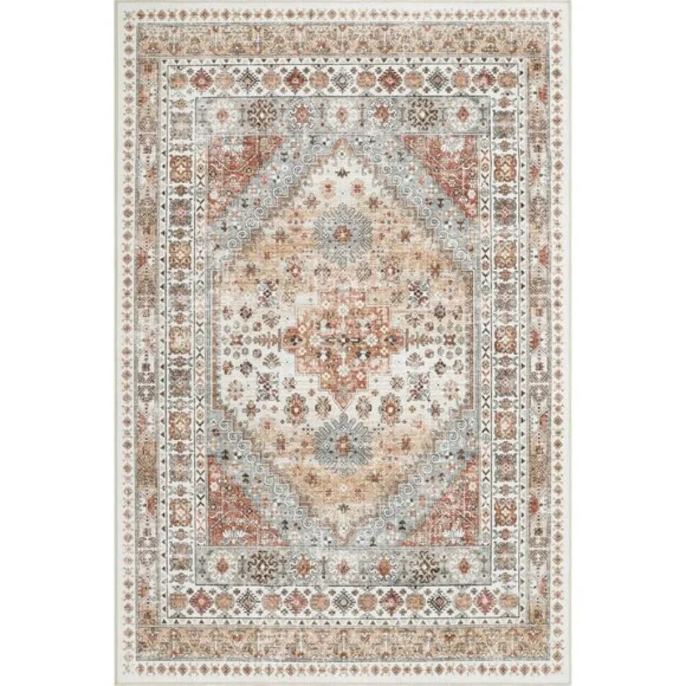 New 5x7 Washable Area Rug, Ultra-Thin Vintage Carpet for Room Decor - Beige